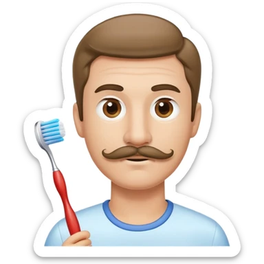 man with toothbrush mustage sticker