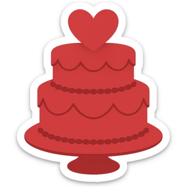 Remove gold accents from the red wedding cake with two tiers and hearts. Keep the background transparent. The original style is emoji style, so maintain a simple and concise emoji-like appearance. sticker