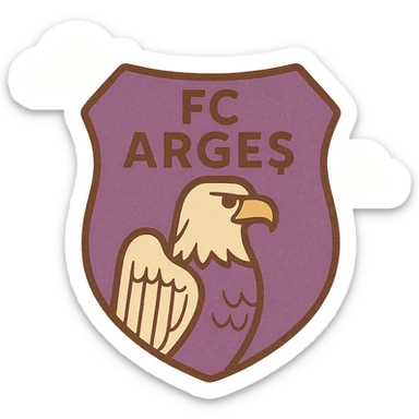 FC Arges club logo, minimalist style, purple and white colors, eagle motif, shield outline, clean modern design sticker