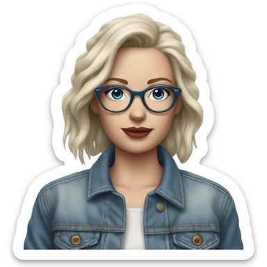 Hyper Realistic pale beautiful tattooed woman with glasses and blue eyes wearing denim jacket sticker