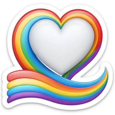 white heart with rainbow wave border sticker