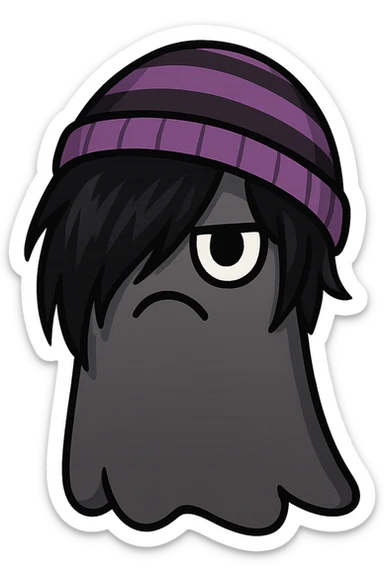emo object wearing a black and purple striped beanie, no background sticker