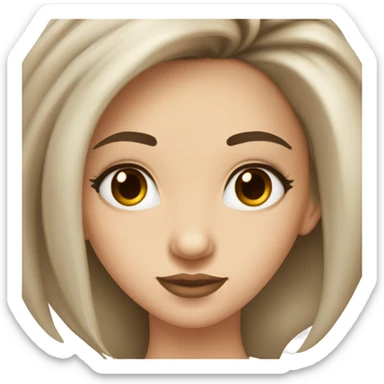 pretty girl, dark brown eyes, dark brown 90s blowout hair, pale skin, nose piercing (nostrill), mole above her leftside lip sticker