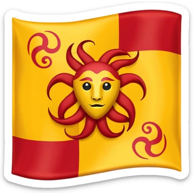 flag of Sicily with triskelion (three bent legs) and Gorgon's head at the center, diagonal split background red and yellow, clean emoji style sticker