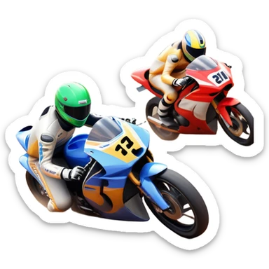 A sleek racing car and motorcycle speeding on a track, leaving a trail of dust behind. The scene captures the thrill of high-speed competition, with blurred motion and vibrant colors, highlighting the dynamic energy of motorsport. sticker