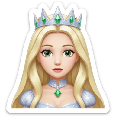 Th Good Witch from Oz with long blonde hair, white sequin outfit sticker
