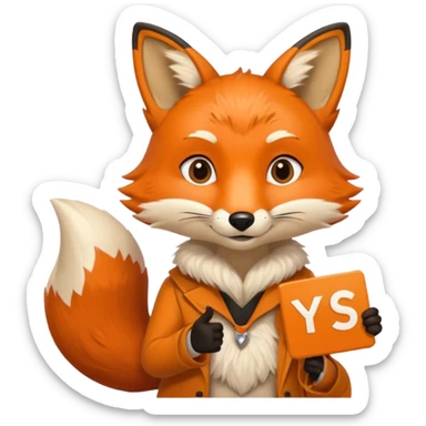 a fox HOLDING a yes sign sticker