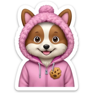 Dog wearing a pink palm puff hoodie￼ sticker