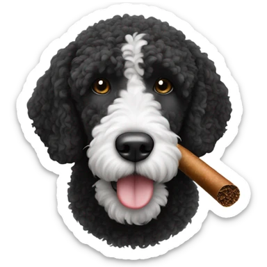 Black and white Spanish water doodle smoking a cigar sticker
