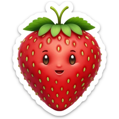Cinematic Realistic Strawberry Emoji, Plump and juicy, with a deep red color and small, fresh seeds dotted across the skin. Its glossy, sweet surface catches the light, while bright green leaves top off the perfect, delicious berry. Soft glowing outline, capturing the essence of sweetness and freshness in a bright strawberry! sticker