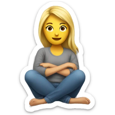 White woman sitting on couch cuddling sticker