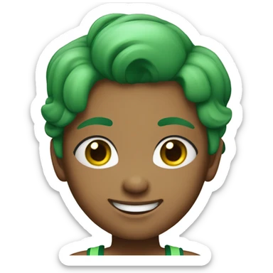 A girl in a green sports top with green hair smiles widely  sticker