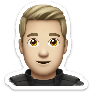 (A man with pale skin and black hair), (sitting on top of a black car) sticker