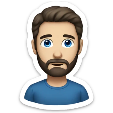 Man’s head with blue eyes, dark brown hair and a beard sticker
