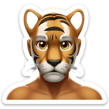 A boxer tiger with his hands on the lineA boxer tiger with hands on the line of the face looking focused forward  sticker