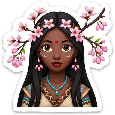 tribal woman with cherry blossom sticker