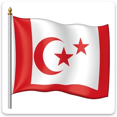 flag of the Turkish Republic of Northern Cyprus (KKTC), rectangular, white background with two horizontal red stripes near the top and bottom, a red crescent and a red star in the center, flat and simple design sticker