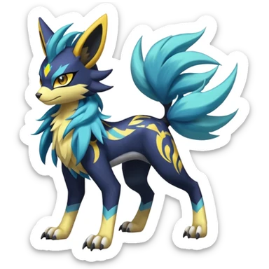 Feral Scaly Striking Slaying Badass Evil Handsome Lightning-patterned Zig-zagged buzzy fuzzy Meloetta-Renamon-Zeraora-Luxray-Cobalion-Suicune-Vernid-fusion-hybrid-creature, full body  sticker