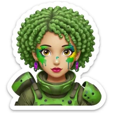 green curly haired painitball player with big earrings guy shot with colors sticker