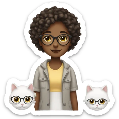 girl with glasses, short curly hair that loves cats sticker