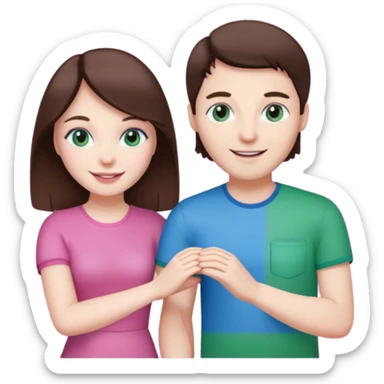 pink polaroid photo of a couple thats white with brunette hair blue and green eyes sticker