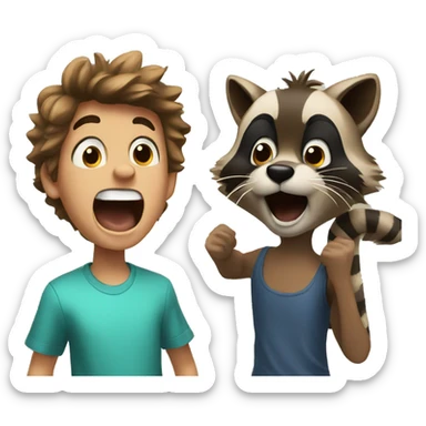 2 boys shouting on a racoon sticker