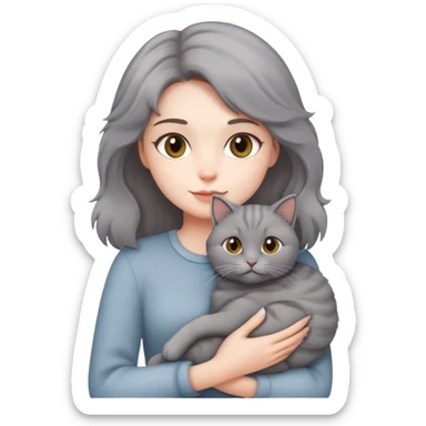 woman holding gray cat sticker
