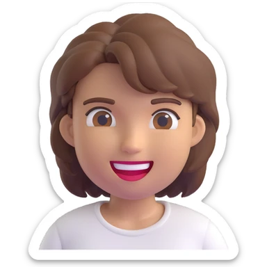 3D emoji style character with short tousled brown hair, winking, wearing a white shirt, light background sticker