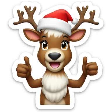 Reindeer with Santa hat doing thumbs up sticker