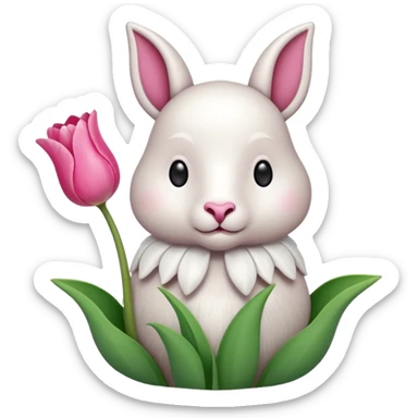 Una oveja linda con un tulipán rosa sticker