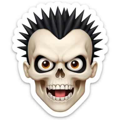 spikey black mohawk hair on a sharp looking skull mouth open sticker