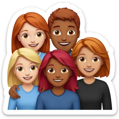 4 inclusive friends (3 girls and 1 man) laughing : 1 man must be brown, 1 girl have to have red hair, an other one must have blond hair and the last one is brown and have brown hair sticker