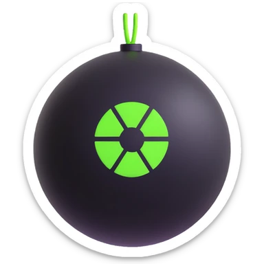 black spherical bomb featuring a neon green nuclear symbol sticker