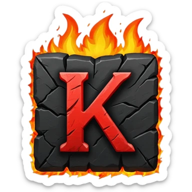 burning coal square with letter K chiseled into it sticker