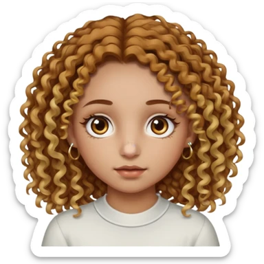 A girl with brown curly hair and blonde edges side parted with hazel central heterochromia eyes and a nose ring sticker