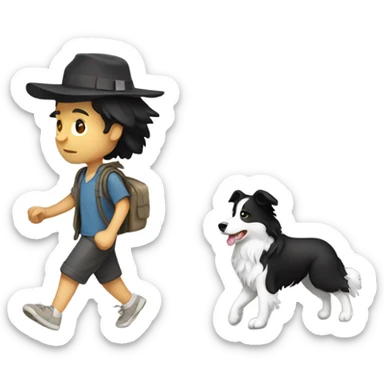 A Chinese man walking border collie sticker