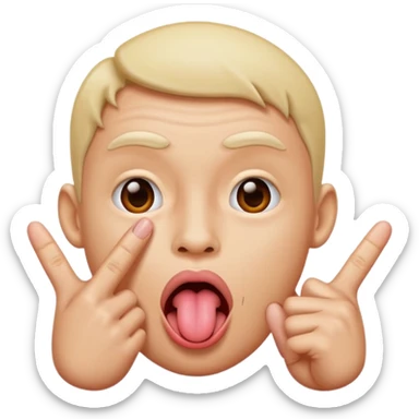 Emoji with tongue out and and two fingers in between tongue  sticker