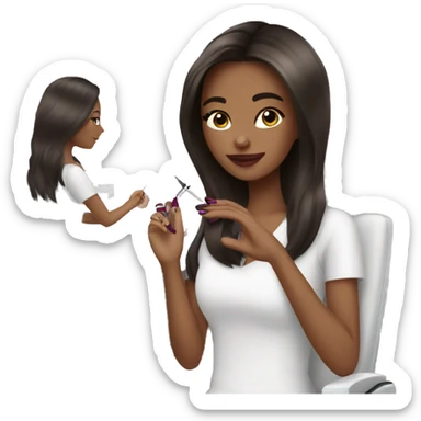 Brunette Girl getting a manicure at nail salon sticker