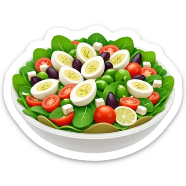 Salad community avatar in clean style illustration. Classic salads like Olivier, Greek or Tashkent, vibrant greens and colorful ingredients, simple shapes, flat design, high contrast, fresh and inviting. sticker