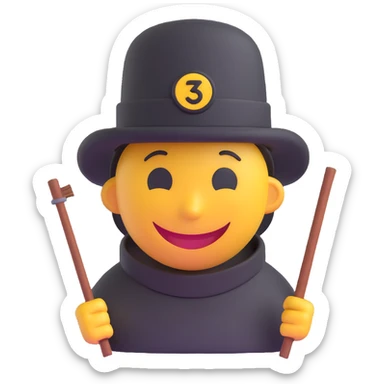 3D smiley emoji, round shape, chimney sweep hat, lucky face sticker