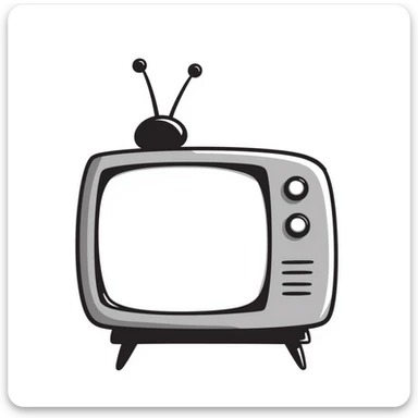Hand-drawn sketch of an antique television set with rabbit ear antennas sticker
