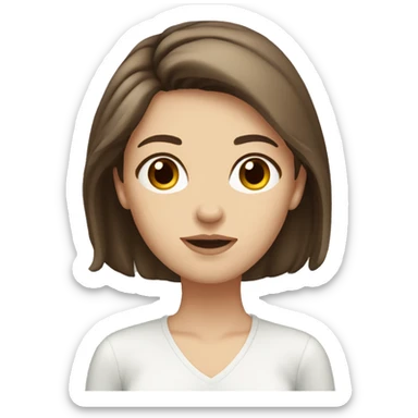 white girl medium length brown hair brown eyes thinking sticker