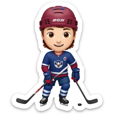 Cute cartoon hockey player sticker pack, wearing бордовый and темно синий uniform, for a children's team. sticker