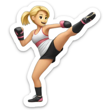Woman kickboxing with a cast on her lag sticker