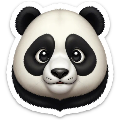 Cinematic Noble Panda Portrait Emoji, Poised and regal, with a robust, sturdy build and a strikingly contrasting black and white Fur, deep-set soulful dark eyes, Simplified yet sharp and sophisticated features, highly detailed, glowing with a soft, dignified glow, high shine, intelligent and gentle, stylized with an air of bamboo forest majesty, focused and attentive, soft glowing outline, capturing the essence of a watchful and confident companion, so majestic it feels as though it could lumber out of the screen with effortless authority! sticker