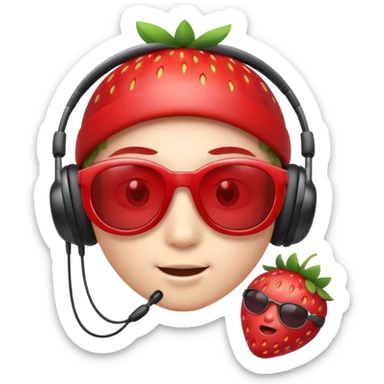 Cute strawberry wearing headset and shades sticker