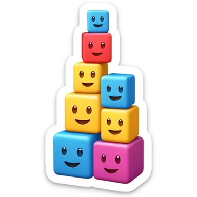 emoji-style cubes stacked on top of each other forming a playful tower, bright colors, simple and expressive faces on some cubes sticker