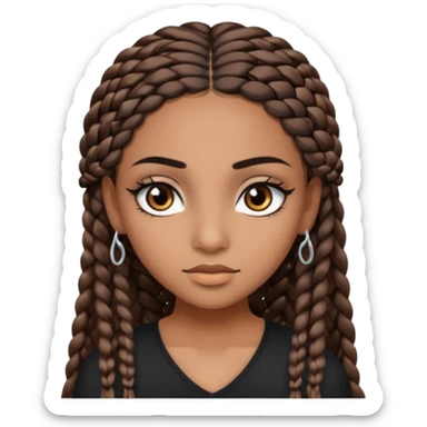 girl with thin braids long hair and brown eyes, brown skin, eyelashes, siren eyes sticker