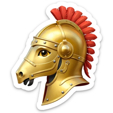An emoji of a powerful Roman warhorse in full armor, with a feathered helmet. sticker