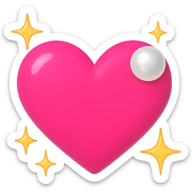 Create a pink heart with a pearl accent in an emoji style. Add sparkles around the heart. The image should have no background. The style should resemble emoji style with bright colors and simple shapes. sticker